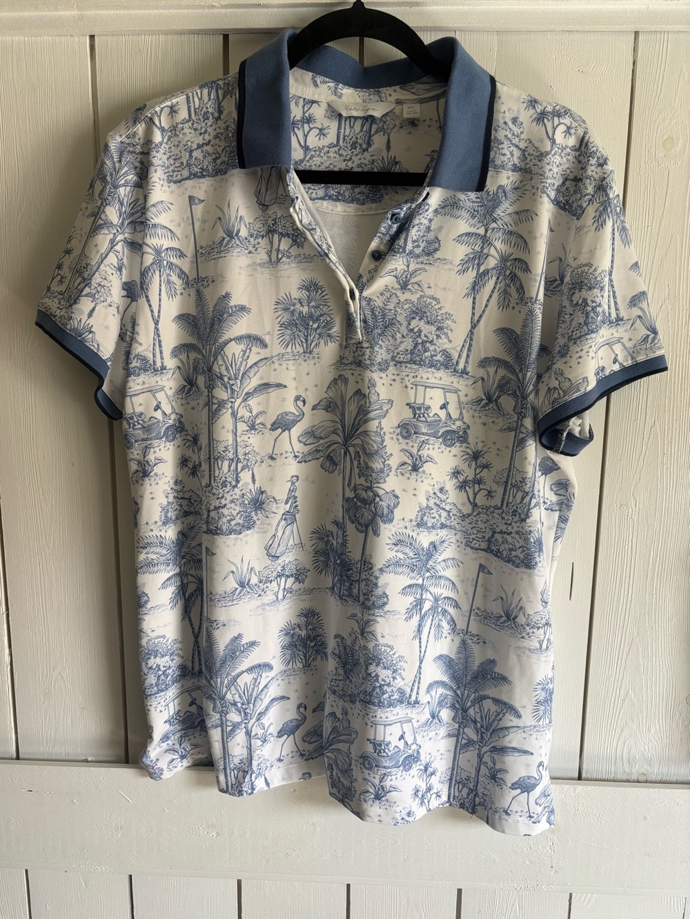 Walter Hagen White Polo with Blue Tropical Toile Print